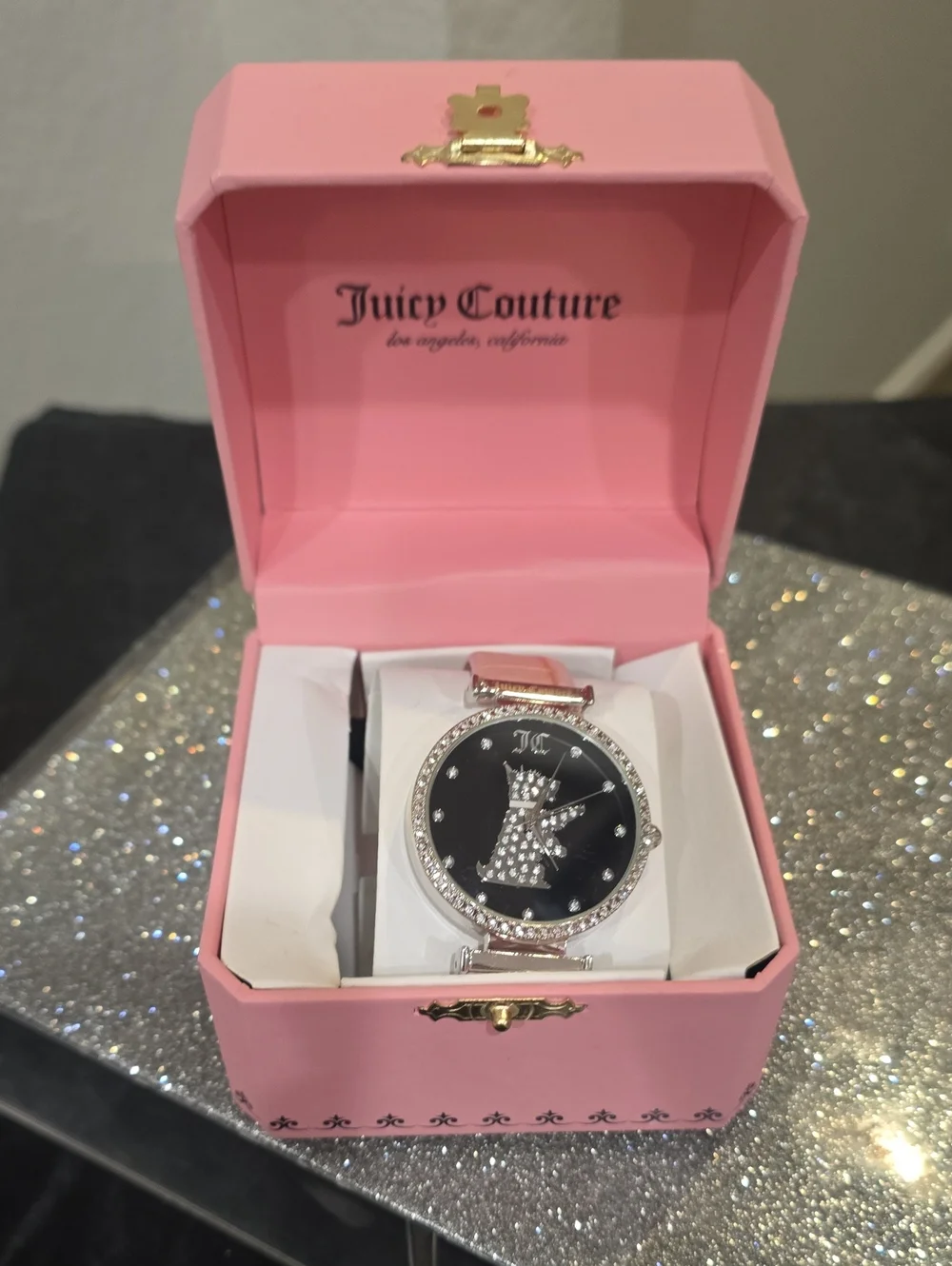Juicy Couture Crystal Logo Scottie Dog Watch w/ Pink Strap